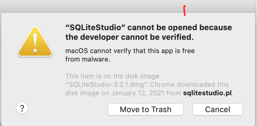 SQLiteStudio: cannot be opened because the developer cannot be verified Error message (Photo by AZ World News)
