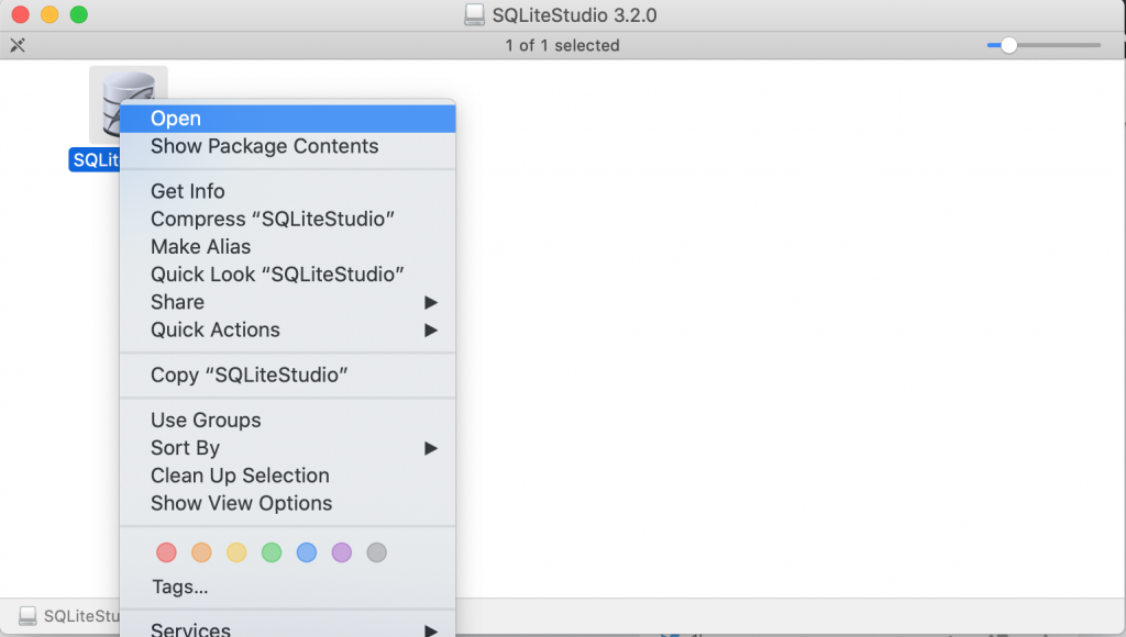 SQLiteStudio installation file Right click in Finder (Photo by AZ World News)
