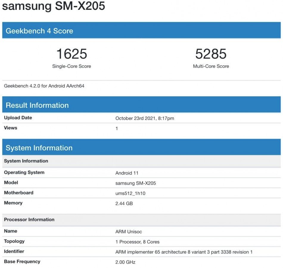 Samsung Galaxy Tab A8 SM-X205 Samsung Galaxy Tab A8 SM-X205, Sistem configuration