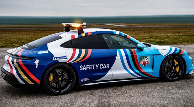 Porsche Taycan new Formula E safety car side view Porsche Taycan new Formula E safety car side view