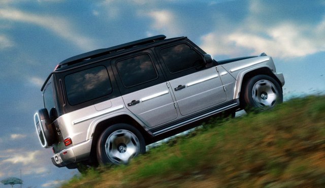 2023 mercedes-benz electric g-class eqg suv concept side view up hill