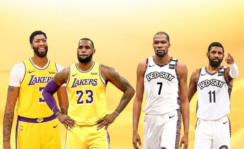 Anthony Davis, LeBron James vs Kevin Durant, Kyrie Irving Los Angeles Lakers and the Brooklyn Nets players