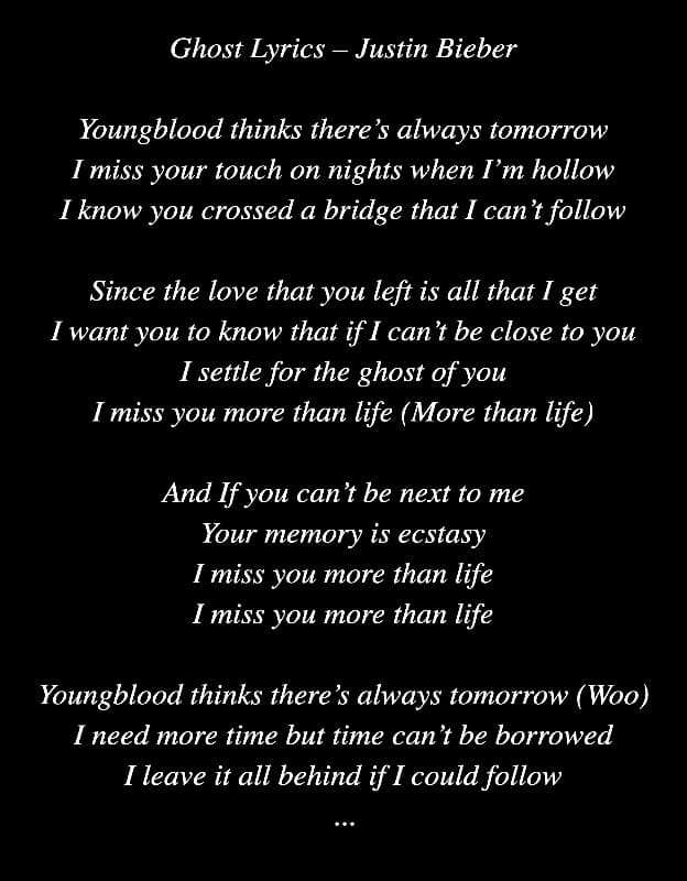 Ghost Lyrics Justin Bieber Lyric Art by AZ World News