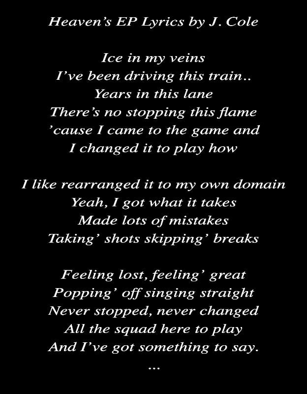 Heaven’s EP Lyrics by J. Cole (Lyric Art by AZ World News)