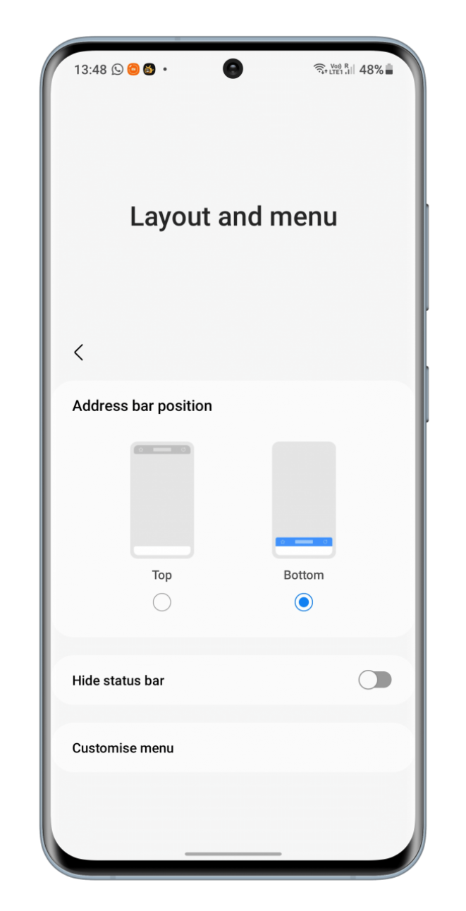 Samsung imitated Apple, moving the address bar to the bottom of the browser