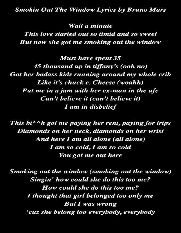 Smokin Out The Window Lyrics by Bruno Mars_Lyric Art by AZ World News