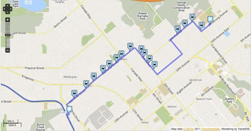 Special Bus (101) route map with stops