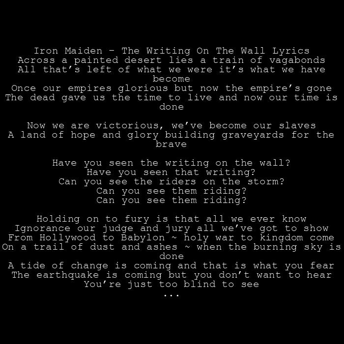 Iron Maiden - The Writing On The Wall Lyrics (Photo by AZ World News)
