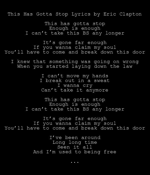 Eric Clapton - This Has Gotta Stop Lyrics (Photo by AZ World News)