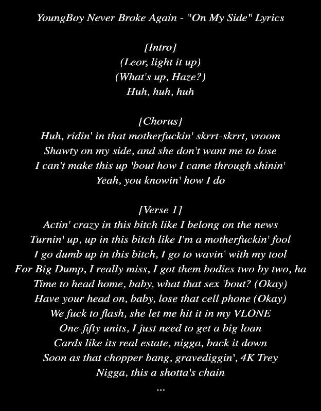 YoungBoy Never Broke Again - "On My Side" Lyrics, (Lyric Art by AZ World News)