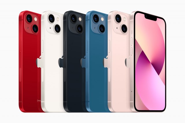 iPhone 13 comes in five new colors pink, blue, black, white, and red.