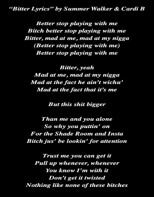 bitter lyrics summer walker cardi b_lyric art by AZ World News