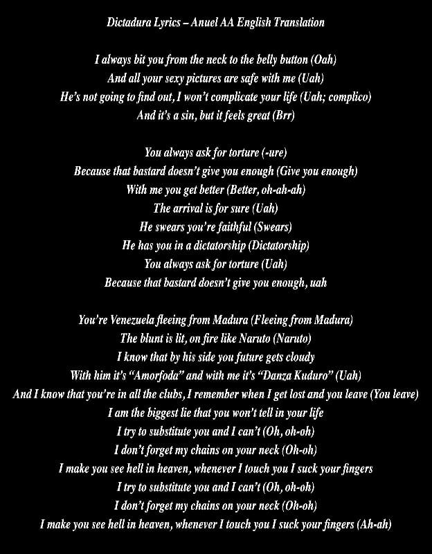 Dictadura Lyrics – Anuel AA English Lyric Art by AZ World New