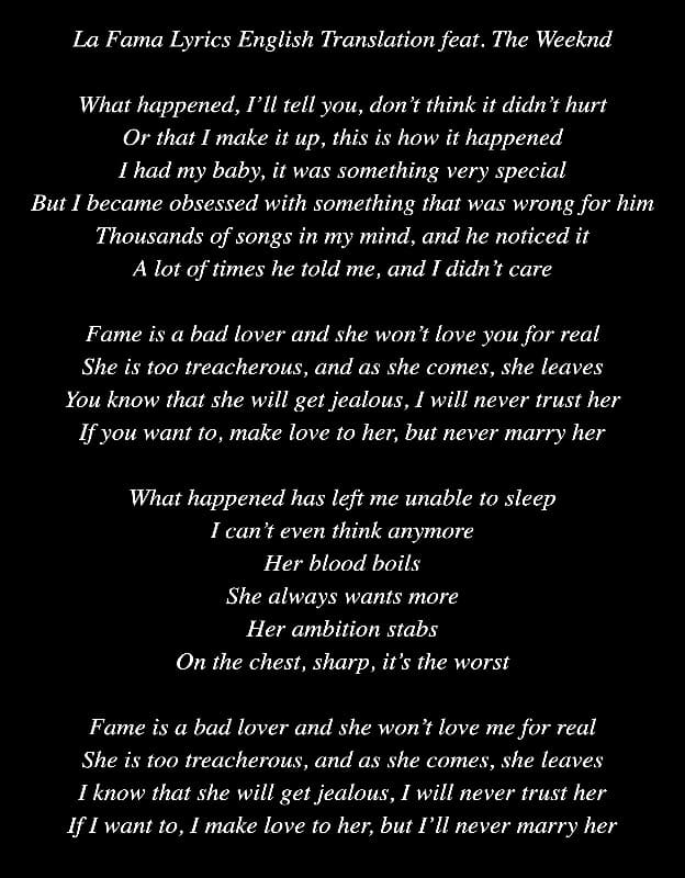 La Fama Lyrics English Translation Lyric Art by AZ World News