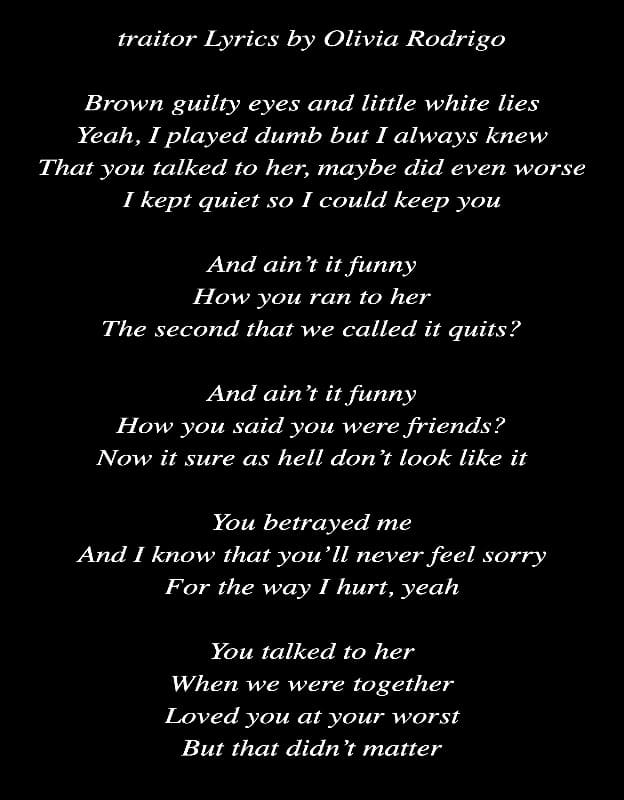 traitor Lyrics by Olivia Rodrigo Lyric Art by AZ World News